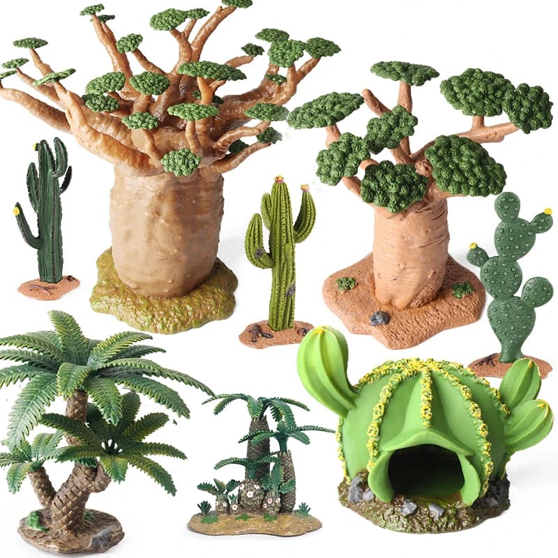 Oenux Simulazione Decorazione della casa Ceppo di albero di pietra Baobab Cactus Casa da fattoria Recinzione per auto Accessorio Animali Modello Educazione Giocattoli per bambini