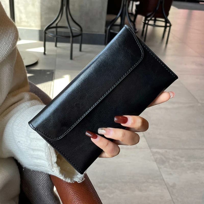 Leather Women Purse Real Leather Envelope Clutch Purses Phone Pocket Card Holder Slim Long Wallet for Ladies Bolsa Feminina
