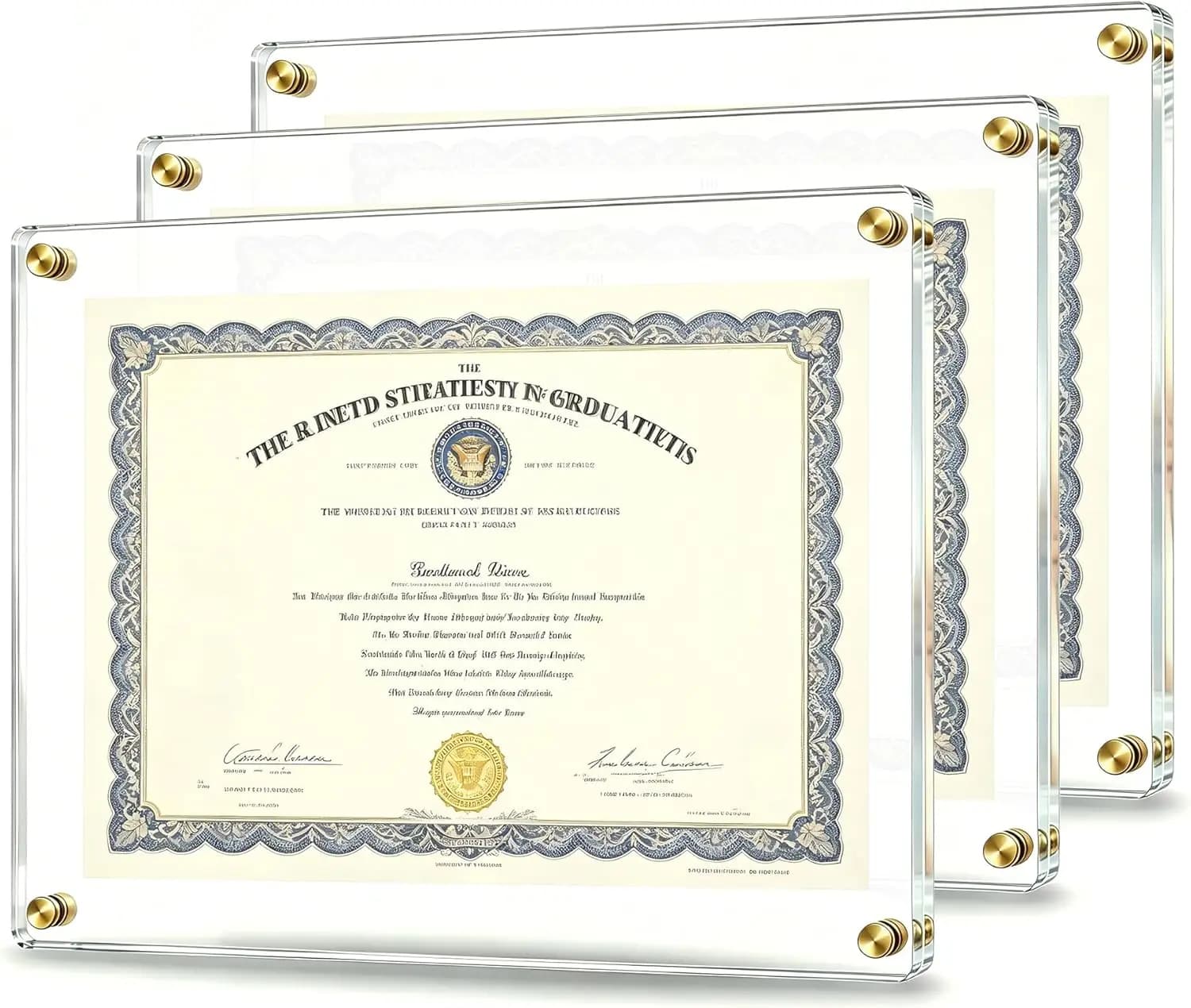 Set di 3 Cornici Acriliche 11x14 da Parete Autoadesive, Cornice Trasparente Senza Cornice per Diplomi, Certificati e Lauree