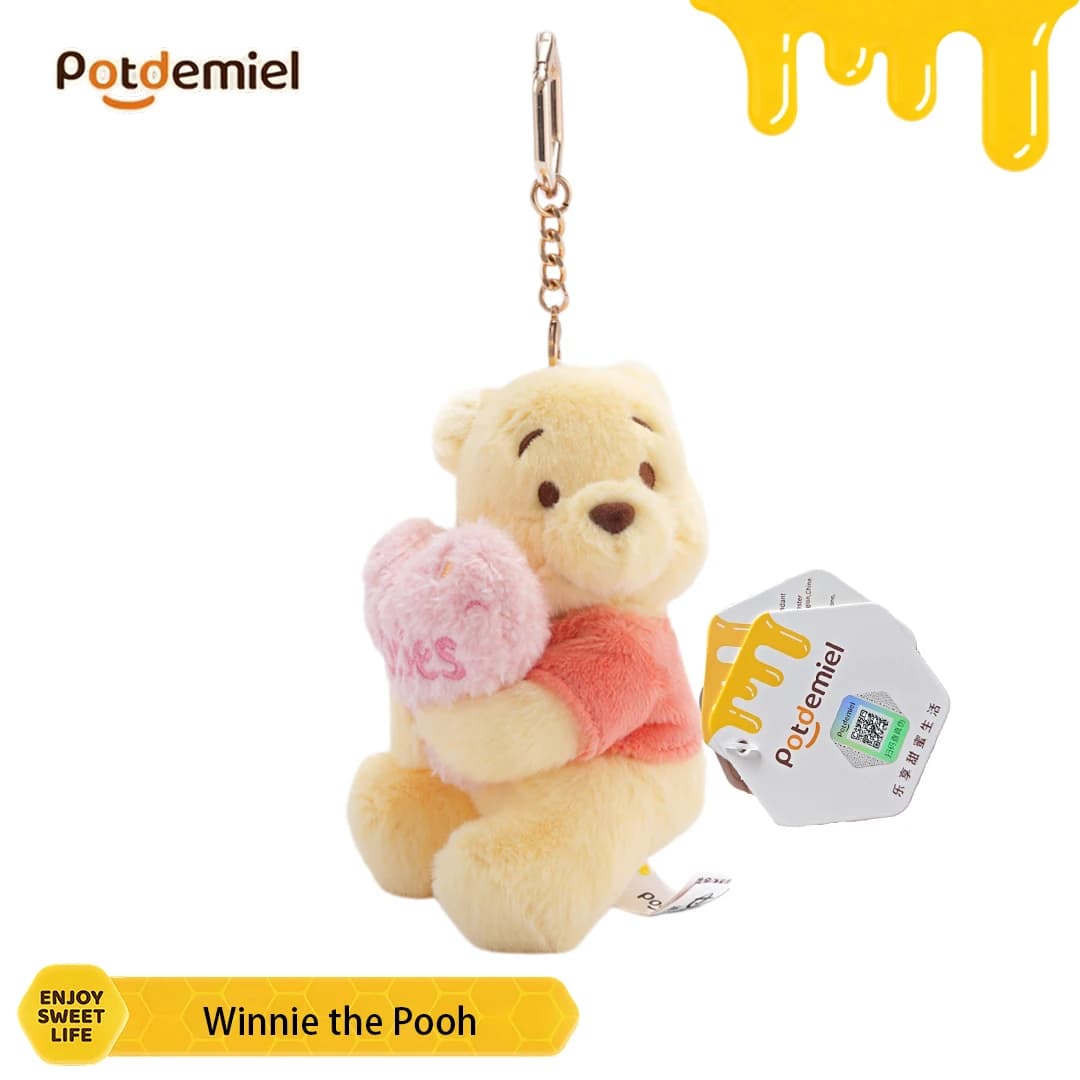 Potdemiel Disney Winnie the Pooh Plush Heart Keychain Classic Heart Theme Luggage Tag Party Favor Backpack Pendant Holiday Gift