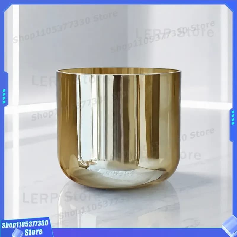 7 Inch Champagne Clear Chakra Crystal Singing Bowl With Cosmic Light For Meditation And Sound Healing With Mallet