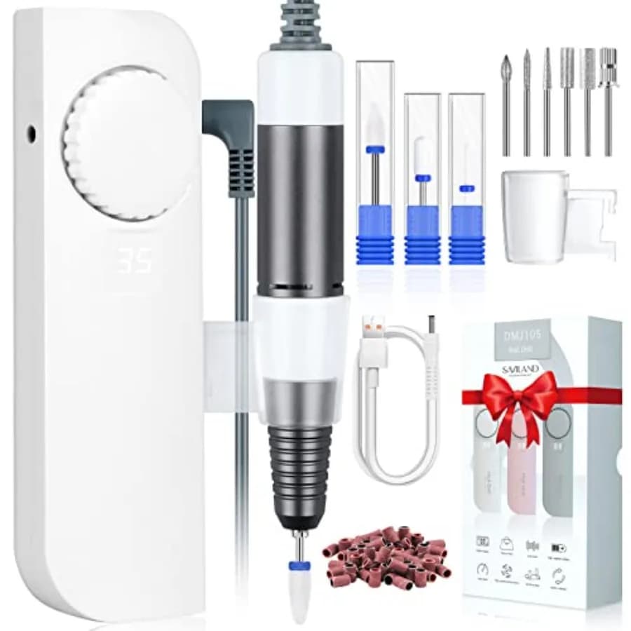 Trapano Elettrico Portatile per Unghie Ricaricabile con 9 Punte per Rimozione Gel Acrilico, Kit per Manicure e Pedicure