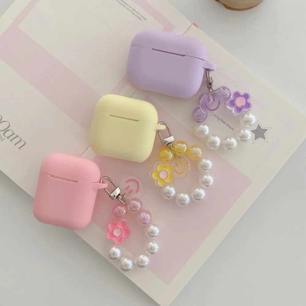 Custodia Protettiva per Apple AirPods Pro 3 con Ciondolo a Perline, Colore Semplice e Solido, Compatibile con AirPods 4 3 1 2 Pro2