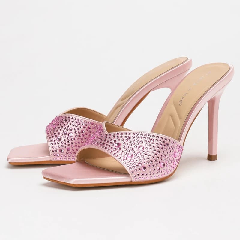 Luxury Rhinestones High Heels Women Shiny Elegant Brand Women Slippers Open-toe Designer Party Shoes Women Sandals Summer 2026