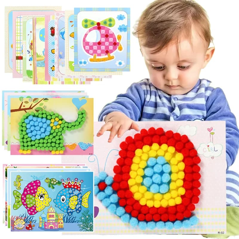 Bambini Adesivi FAI DA TE Giocattoli Pulsante/Pompom/Diamante Prima Educazione Bambini Puzzle Fatto A Mano Pittura Creativa 3-6 Anni Regali TMZ