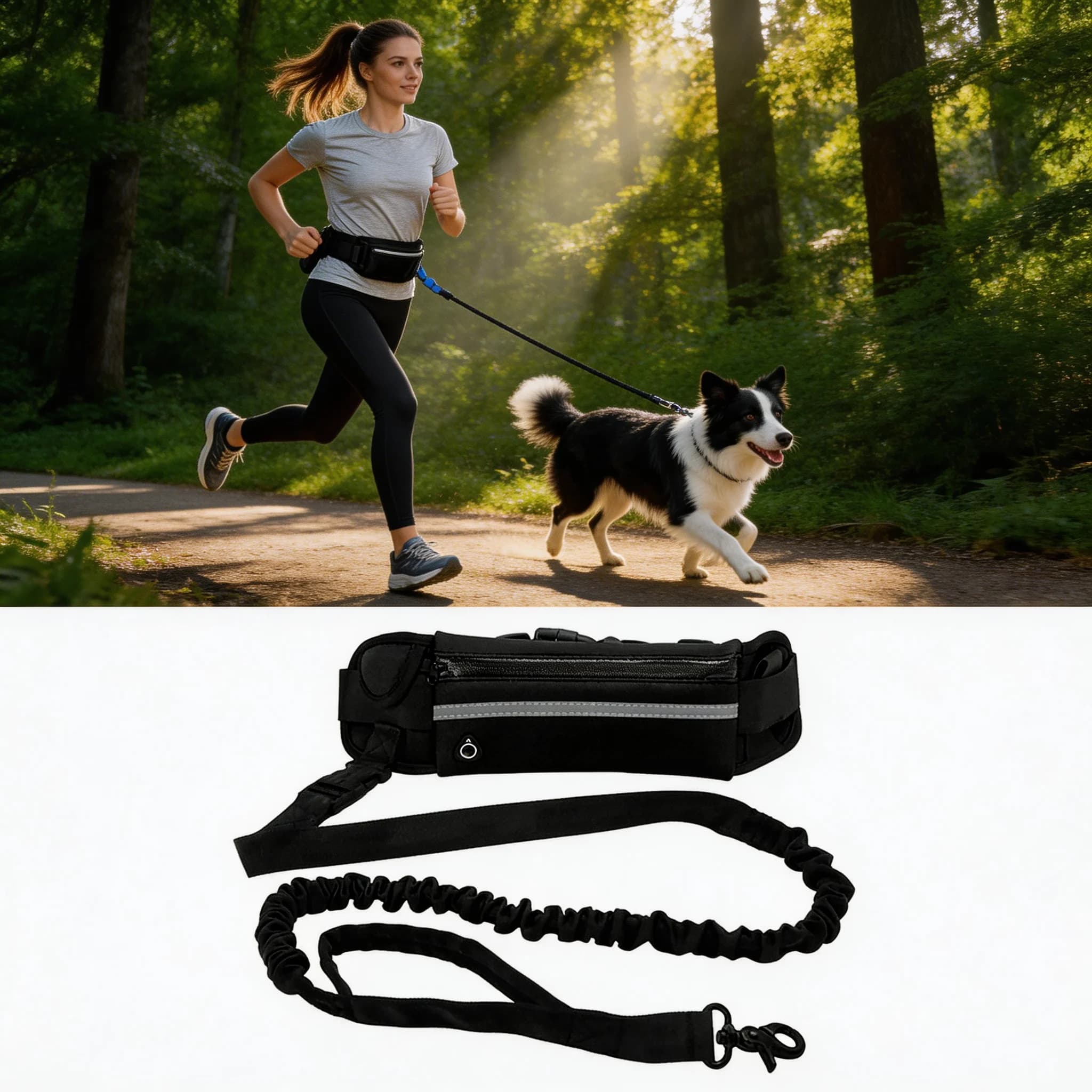 Free Hand Resistant Dog Drive, Reflective with Marsupio, Retractable and Elastic for Race and Stroller, Animal Accessories