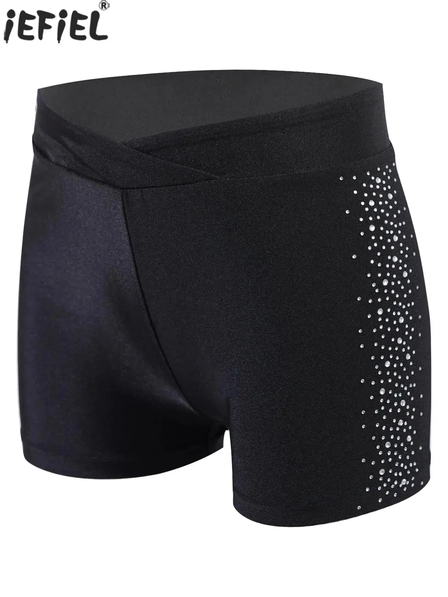 Pantaloncini da danza classica con strass scintillanti per bambine, pattinaggio di figura, ginnastica, performance, costume, elastico in vita, leggings corti