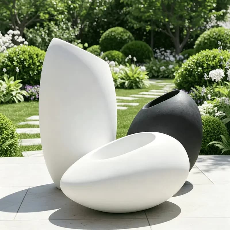 for Modern Simple White Fiberglass Planter Large Oval Flowerpot Indoor Outdoor Garden Mall Art Deco Planting Pot