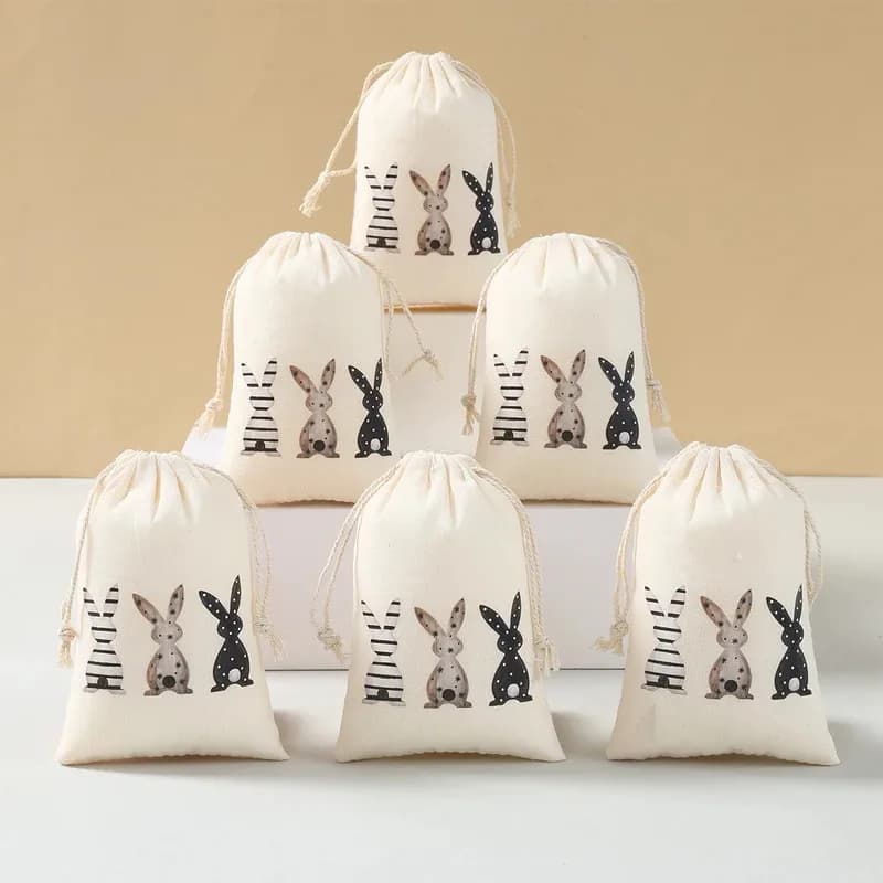 VIKAMA Set di 6 Sacchetti Regalo Pasquali Riutilizzabili con Cordoncino, per Confezioni Regalo e Conservazione Snack, Decorazioni per Feste