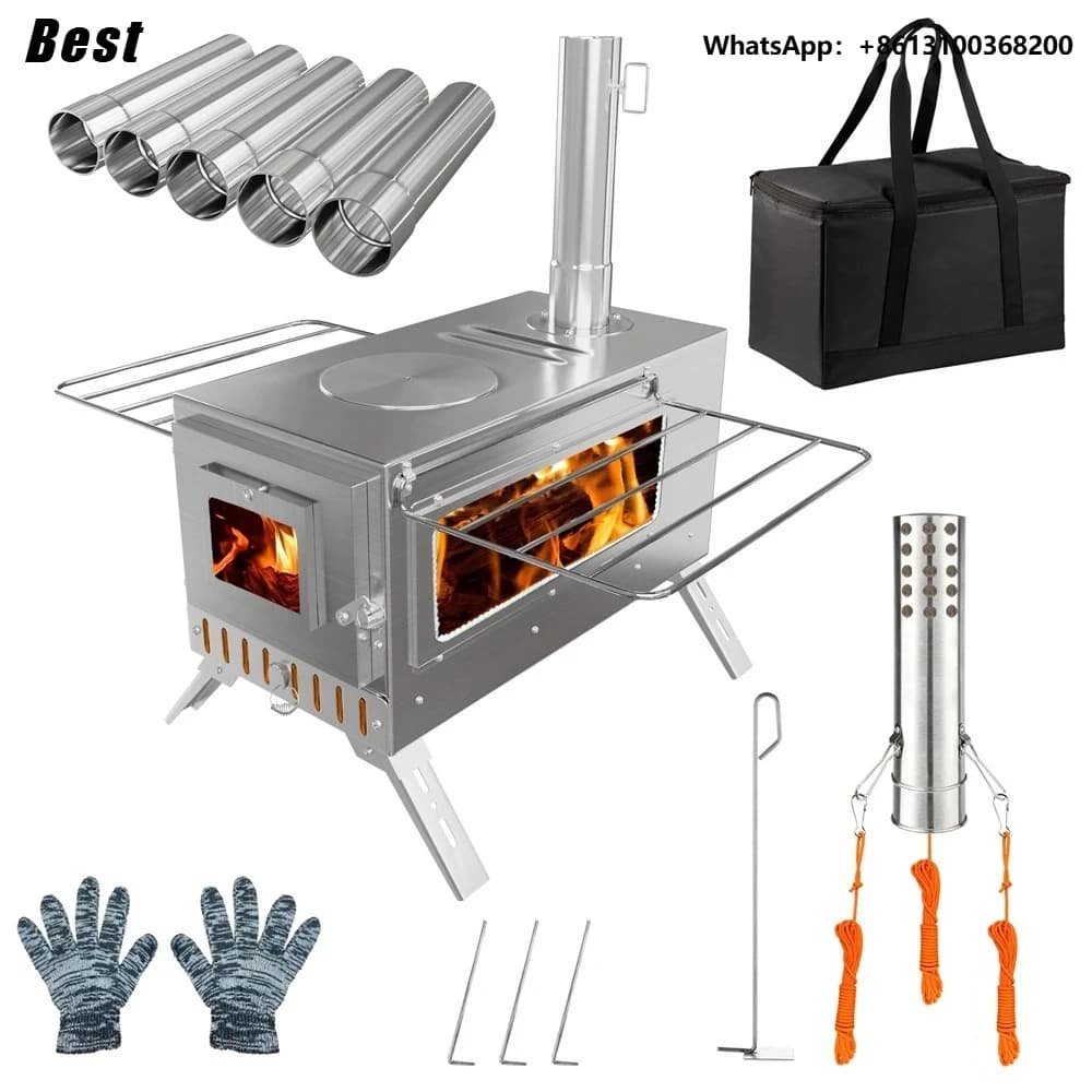 Best Stainless Steel Wallet Stove with 7 Pipes for Fireplace, for Camping and Heating in Open