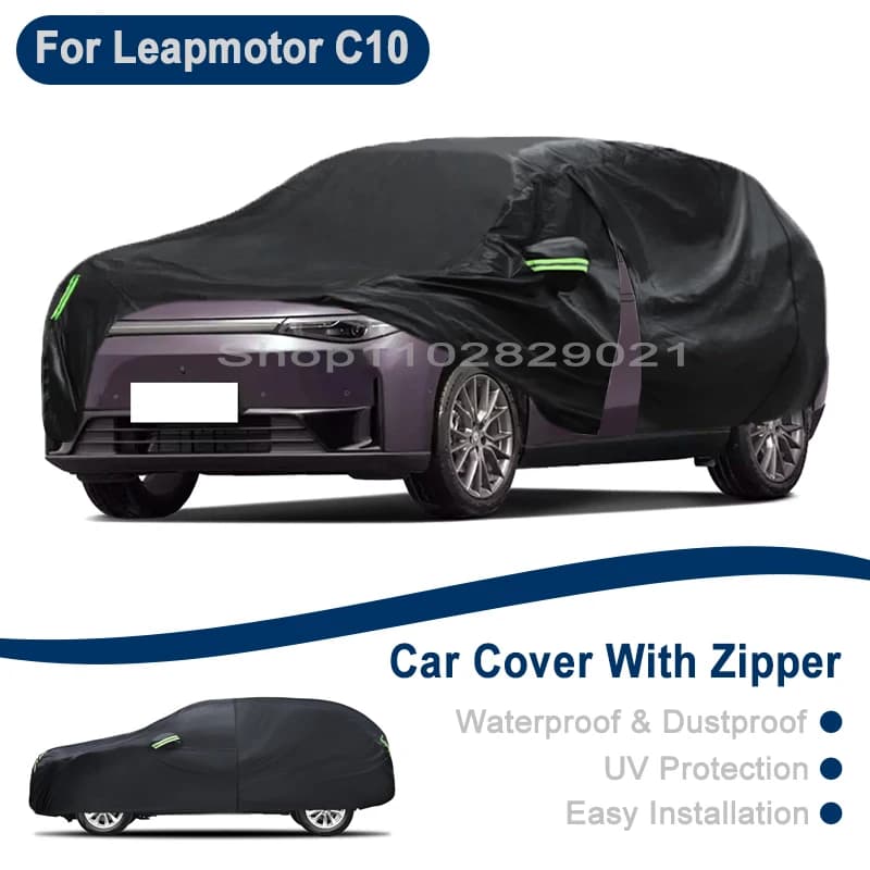 Outdoor Full Vehicle Cover For Leapmotor C10 - Side Zipper Design, Waterproof Dustproof Sun Protection Car Cover