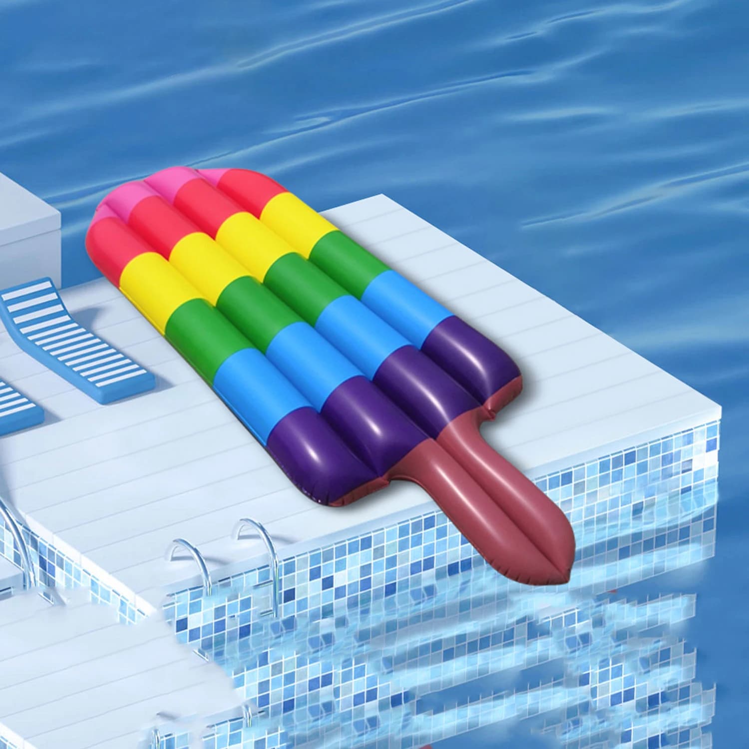Offerta estiva: Sedia gonfiabile a forma di ghiacciolo in PVC, galleggiante per piscina effetto arcobaleno, disponibile in magazzino.