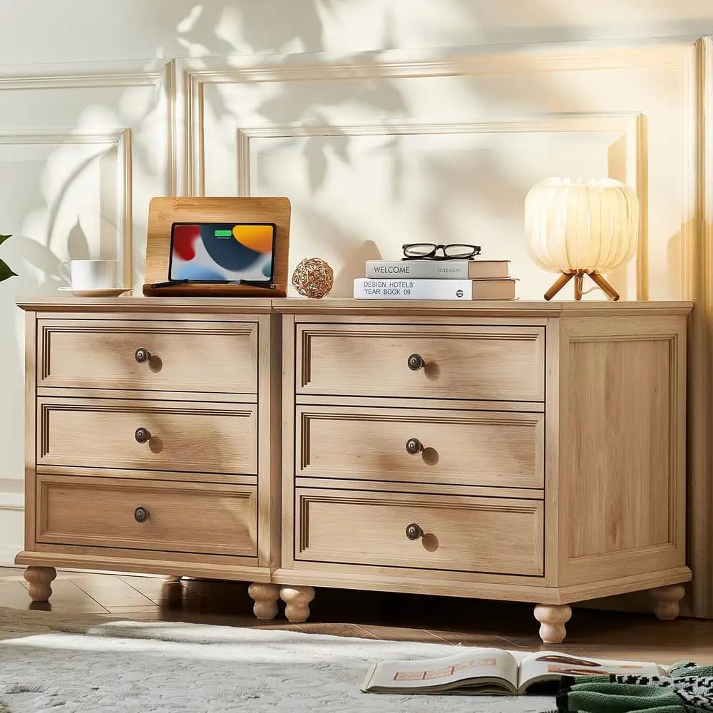 24 Wide Farmhouse Night Stand Set of 2,Large End Table with 3 Drawers amp Metal Handle,Wood Dresser for Bedroom,Bed Side Table