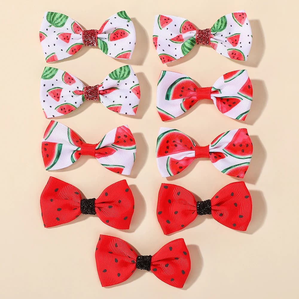 20pcs Random Color Summer Cute Watermelon Printed Bows Hair Clip for Girls Ribbon Bowknot Hairpins Barrettes Hair Accessories
