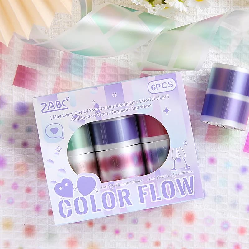 1 Style 6 Rolls/Box Series Color Flow Tape In Box Manual FAI FROM TE Scrapbook Envelope Seal Stickers Cup Phone Case Picture Frame