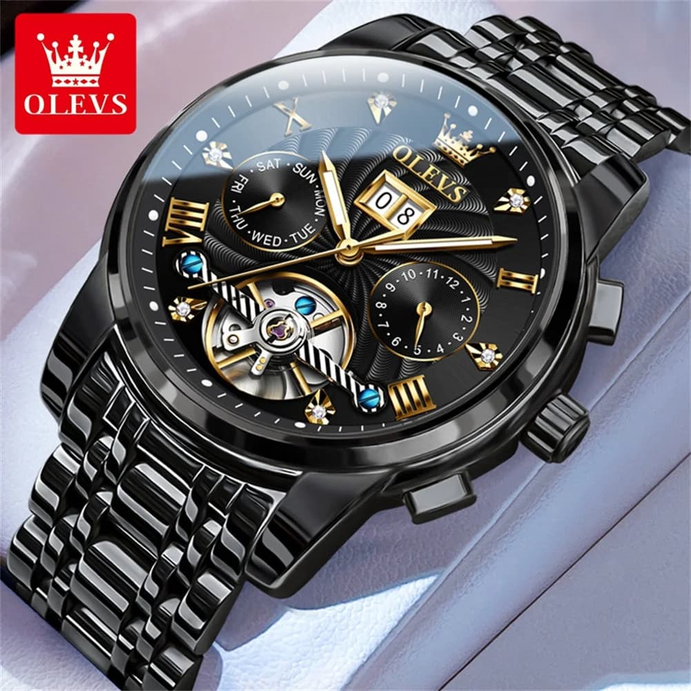 OLEVS Orologi da uomo classici Tourbillon Orologio da uomo automatico multifunzione completamente automatico Orologi da polso maschili di fascia alta