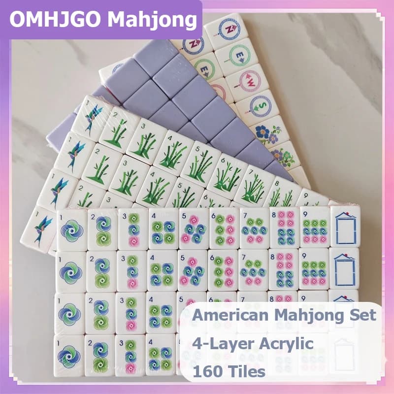 Set di Mahjong Americano di Lusso in Acrilico a 4 Strati, 160 Tessere, Gioco Portatile per Casa e Feste, Regalo Sorpresa