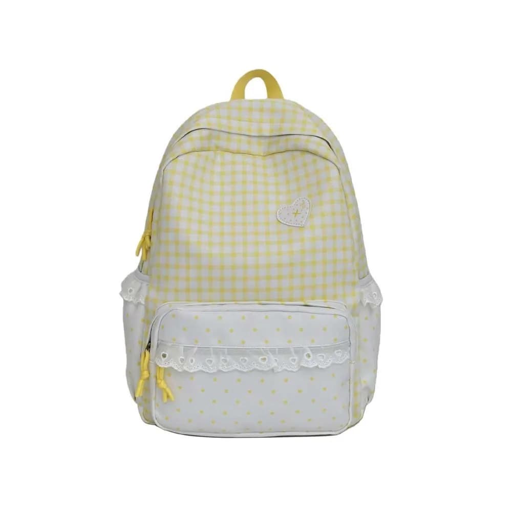 Korean Style Gingham Backpack Ruffle Design Polka Dot Lace Schoolbag Heart Embroidery Pastel Colors Plaid Daypack High Students