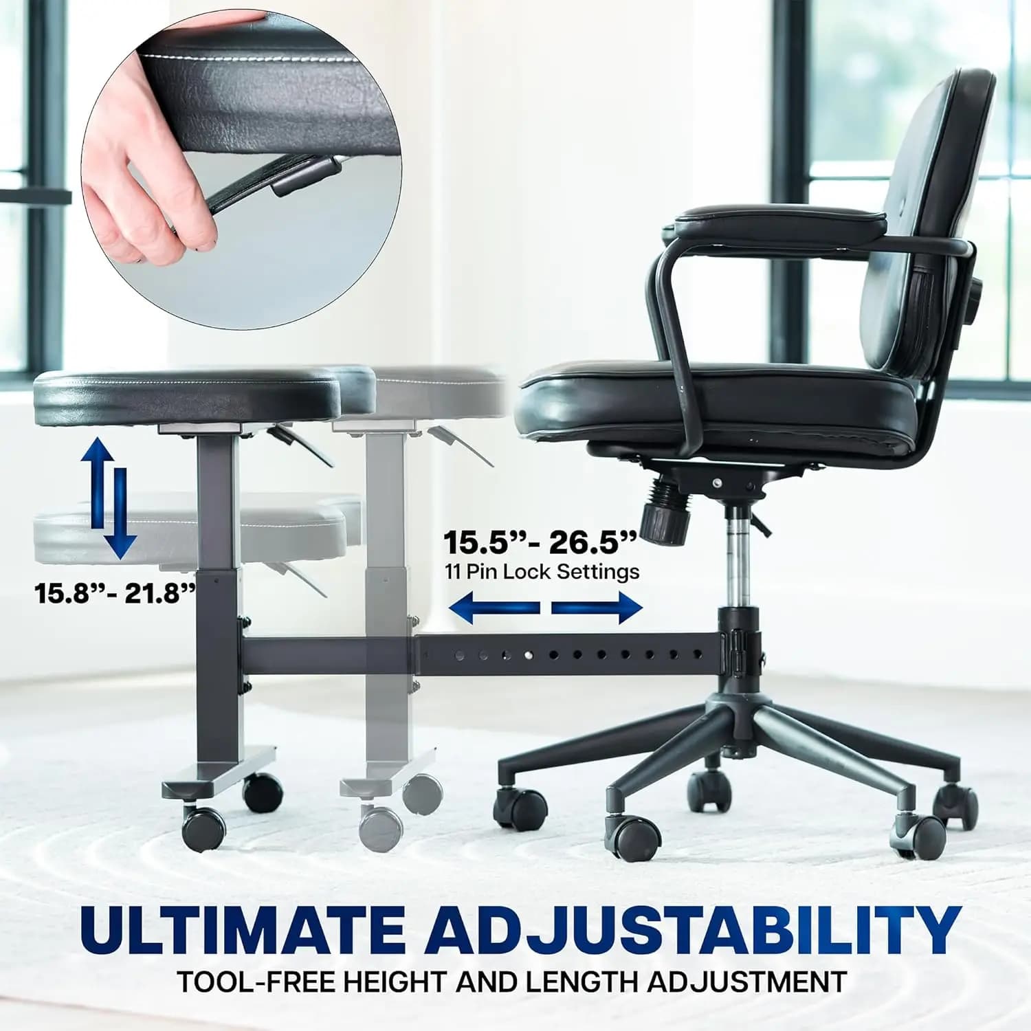 Height Adjustable Retrofit Footrest for Office Chair, Cushion Attachment Fits 2 inch Cylinders, Cross-Legged Sitting Option, Holds 242 lbs, Black, Chair-REST1