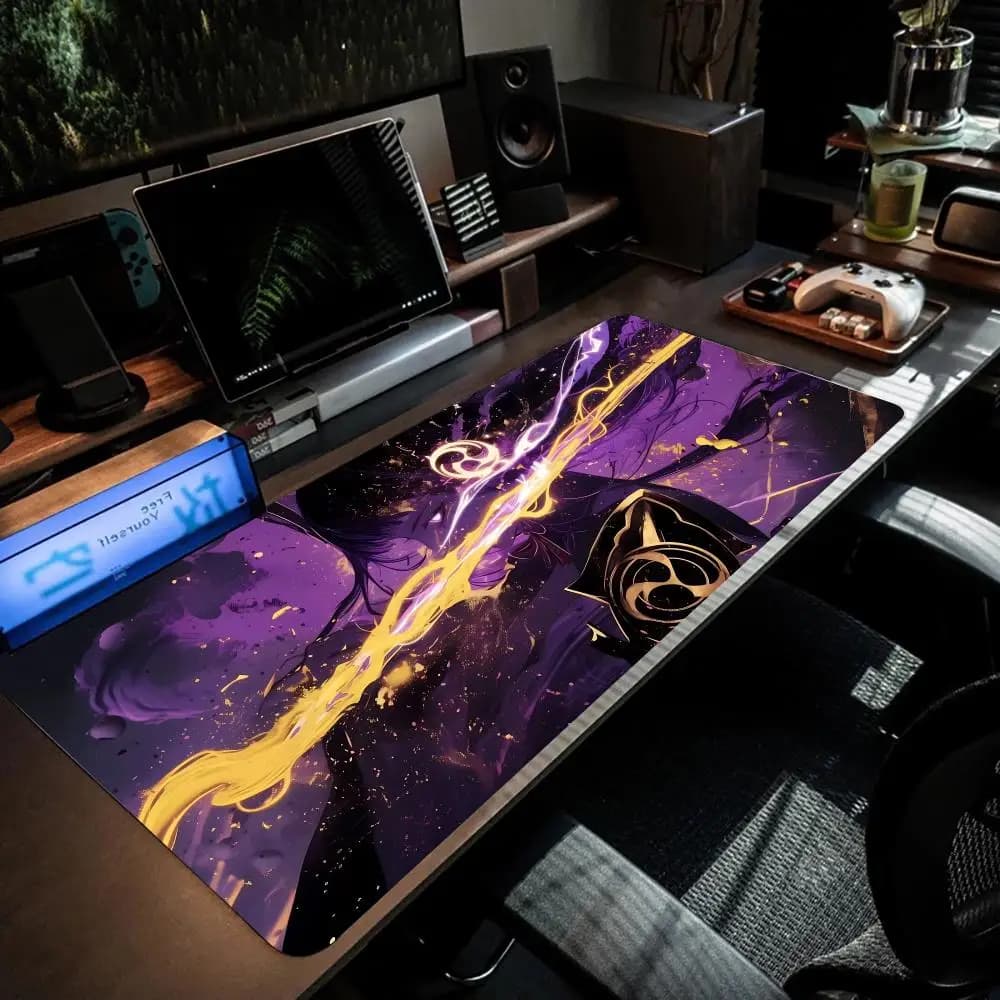 Gioco Genshin Raiden Shogun Tappetino per mouse Tastiera Punto mouse Tappetino per mouse, Accessori da gioco, Tappetini da scrivania lunghi, Parti del PC XXL90x40 cm