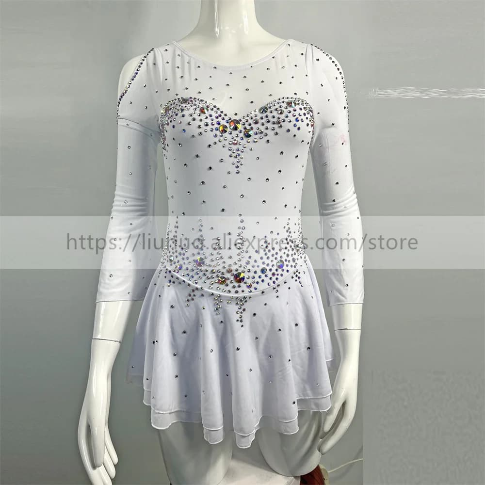 LIUHUO Donna Aldult Girl Personalizza Costume Competizione Performance Body Pattinaggio di Figura sul Ghiaccio Vestito Roller Balletto Bianco Moderno