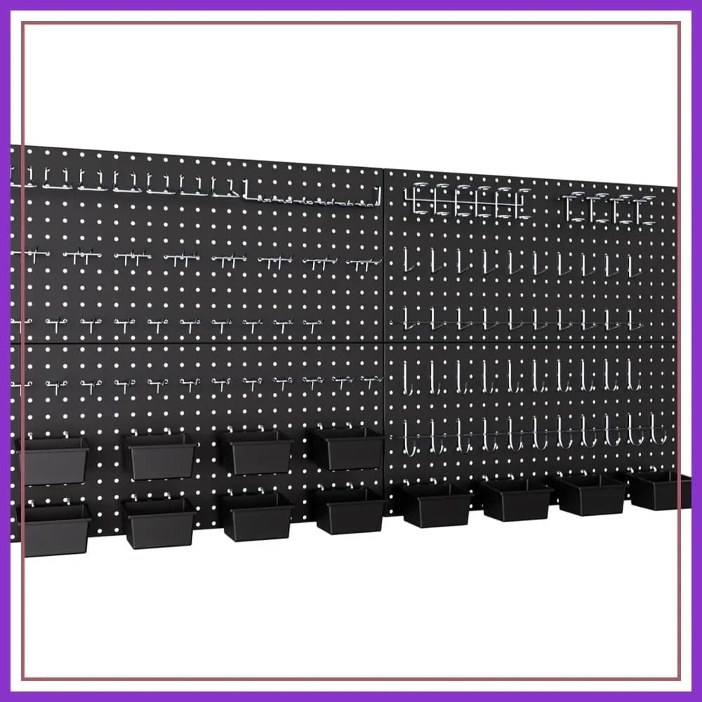 Organizzatore da Parete in Metallo con 158 Pezzi, Pannelli Neri 48x24 Pollici con Ganci e Contenitori, Porta Attrezzi per Garage, Banco da Lavoro, Capanno