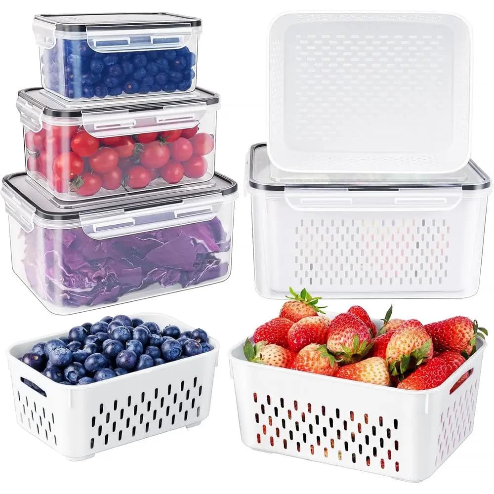 Storage Containers with Removable Color, Airtight Food Storage Container, Dishwasher Safe Produce Saver, Refrigerator, Keep Berr