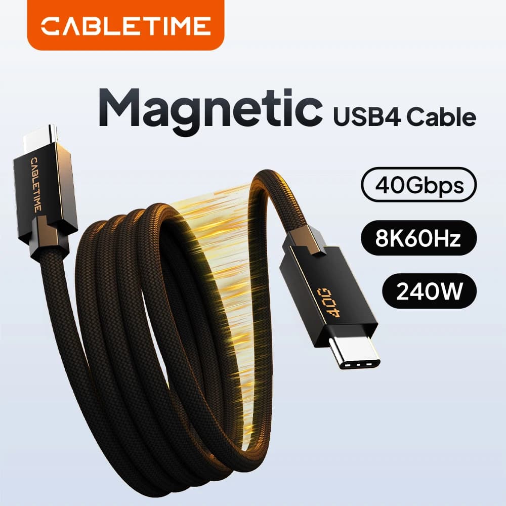 CABLETIME USB4 magnetic cable 240W 80Gbps 8K USB C cable to USB C Quick charging cable for Thunderbolt 4/5 for iPhone iPad Laptop