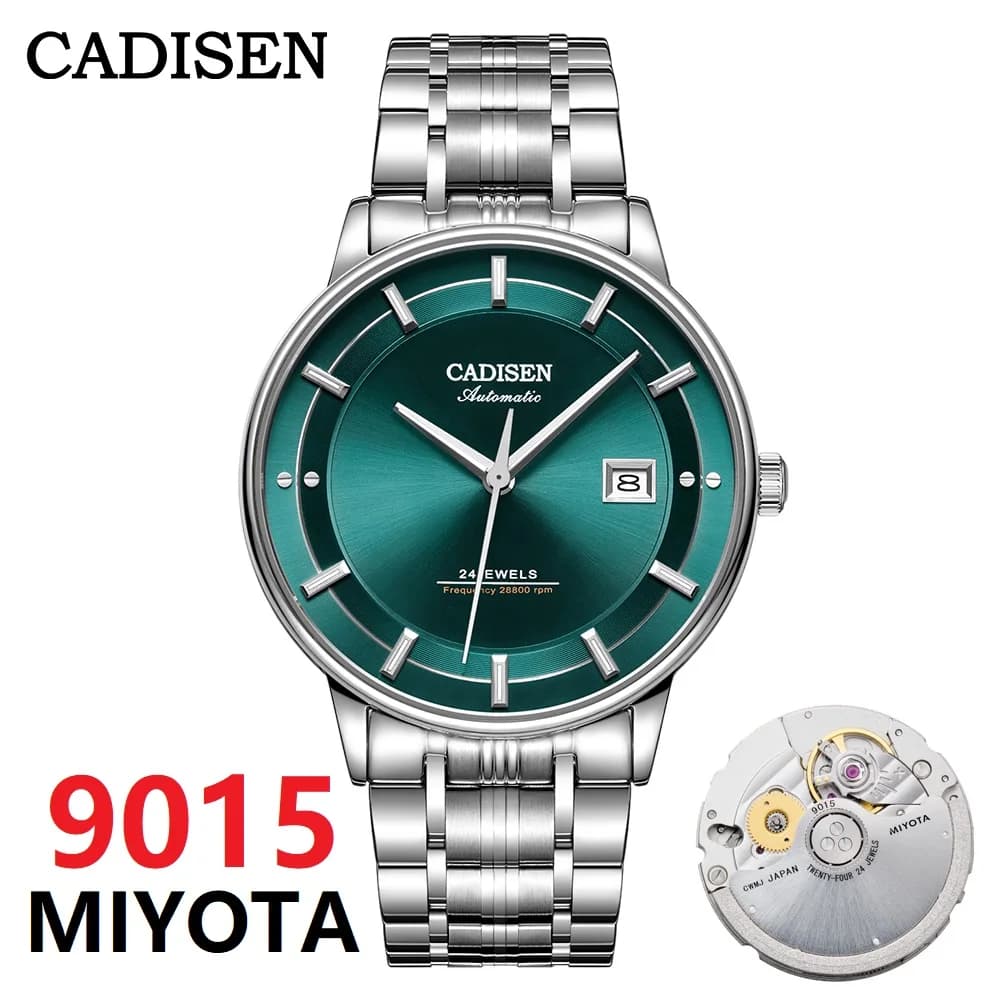 CADISEN Orologio da polso meccanico ultrasottile Giappone MIYOTA 9015 Orologio automatico da uomo con cristallo di zaffiro a cupola singolo di lusso delle migliori marche