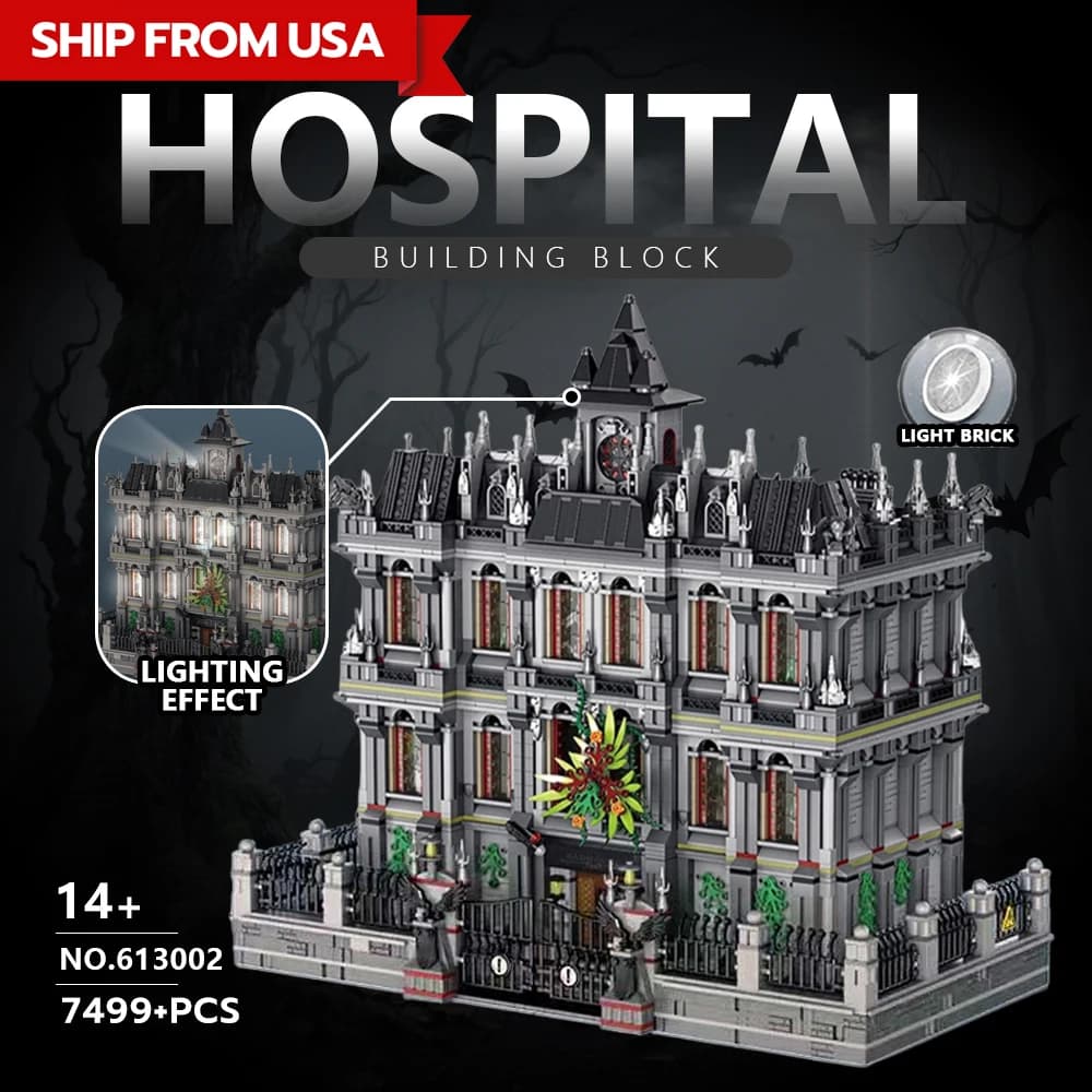 Giant Arkham Asylum Building Block Madhouse Building Block con luce e scatola originale 7499 pezzi