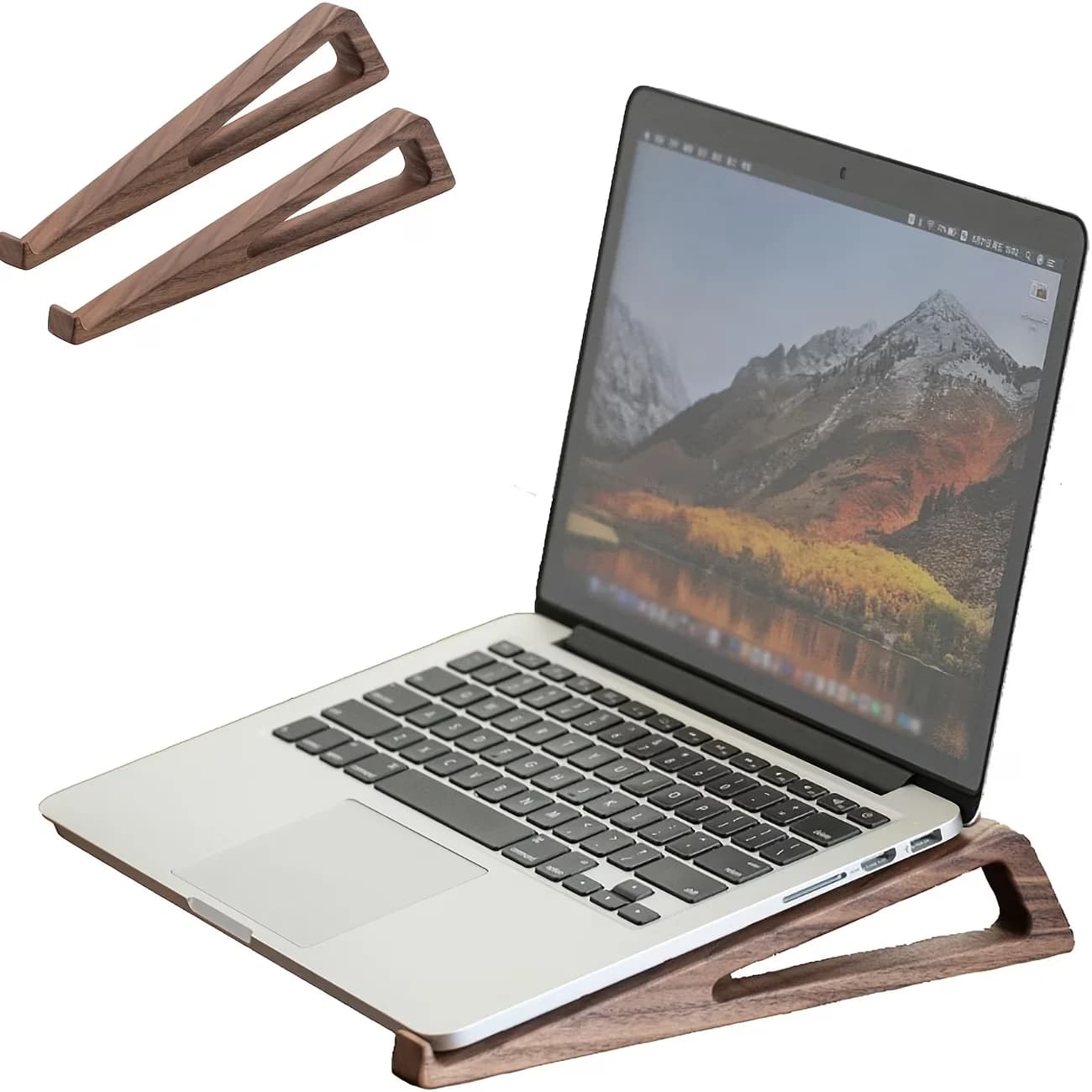 1 Pair Upgraded Wooden Laptop Riser, Portable Multifunctional Desk Reading Stand, Wide Base for Stable Support, Fits Laptops