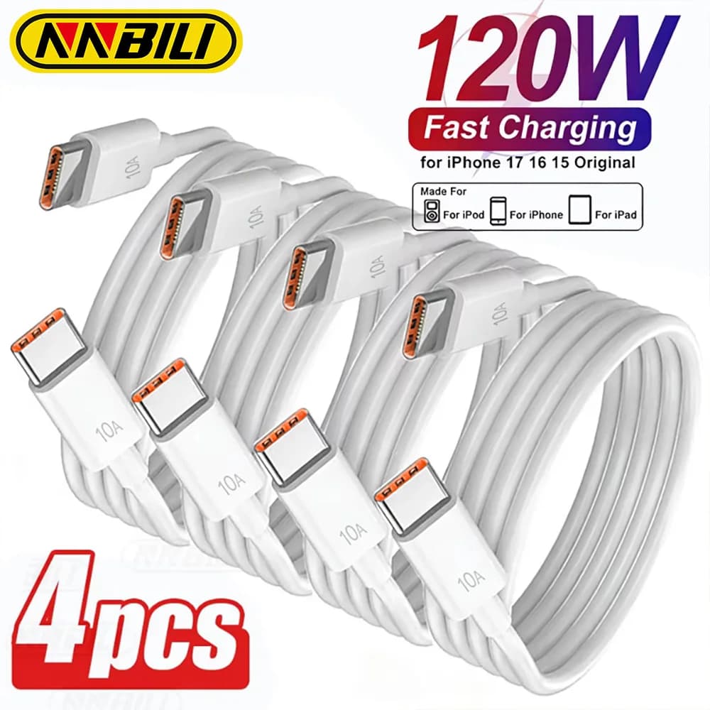 NNBILI 4Pcs 120W USBC Phone Cable For Huawei iPhone 16 15 17 Pro Fast Charging Type-C Charge Cables USB C to Type C Data Line 1M