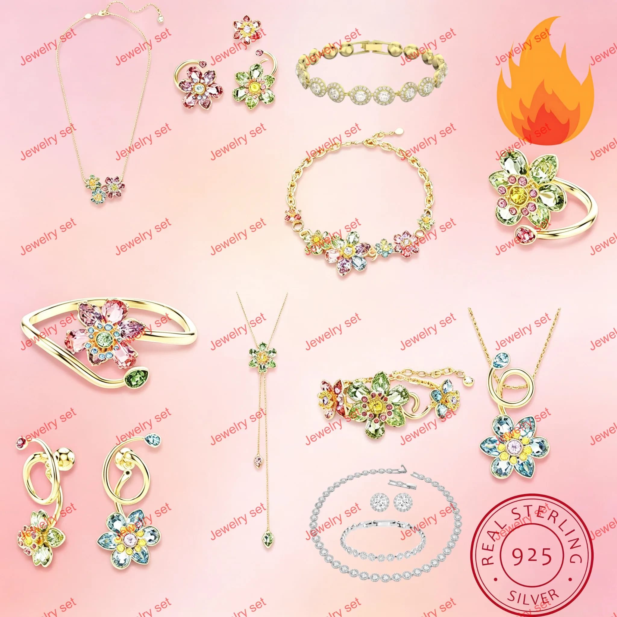 2026 New Plant Series Jewelry Set Luxury Imitation Crystal Flower Necklace Earrings Bracelet Christmas Luxury Jewelry Gift