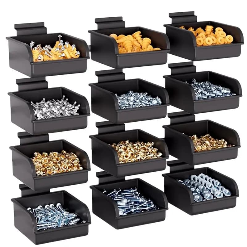 WCS-For Slatwall Accessories Bins 12-Pack With Hooks, Plastic For Slatwall Wall Container Storage For Slat Wall Panel Pictures