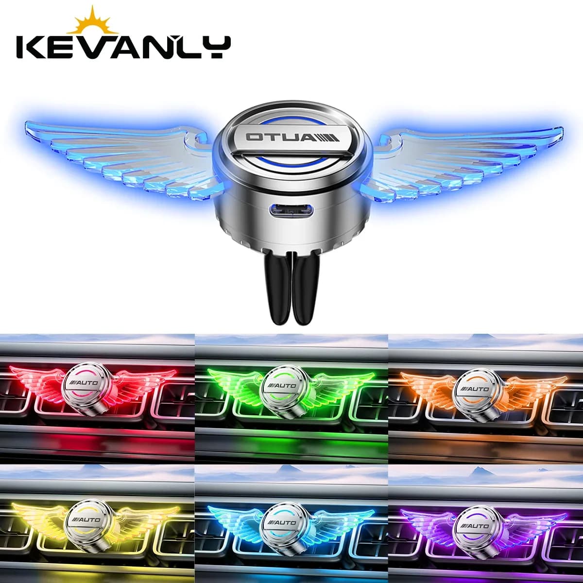 1 pz Deodorante per Auto a Forma di Ala Colorata con 8 Modalità di Luce LED, Luce d'Atmosfera Interna, Profumo Colonia Tè Bianco Oceano
