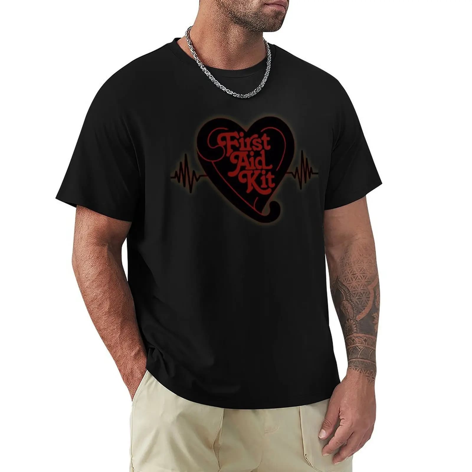 First Aid Kit Band Vantablack Heartbeat , T-Shirt Large Size Breathable Tee
