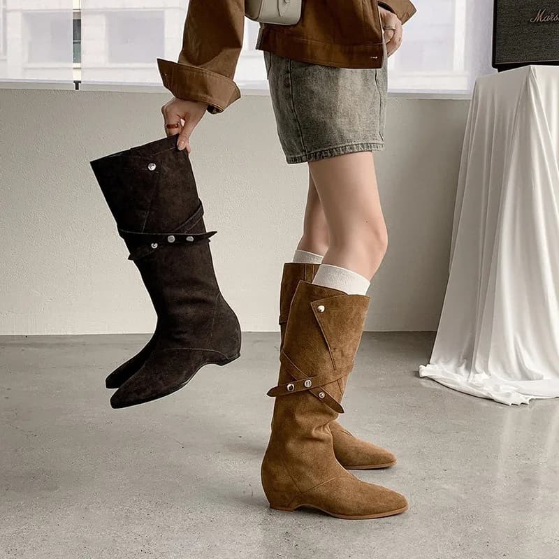 High Quality Women's Shoes New Square Headed Knight Boots Luxury Fashion Shoes for Women Designer Knee High Boot Sapato Feminino