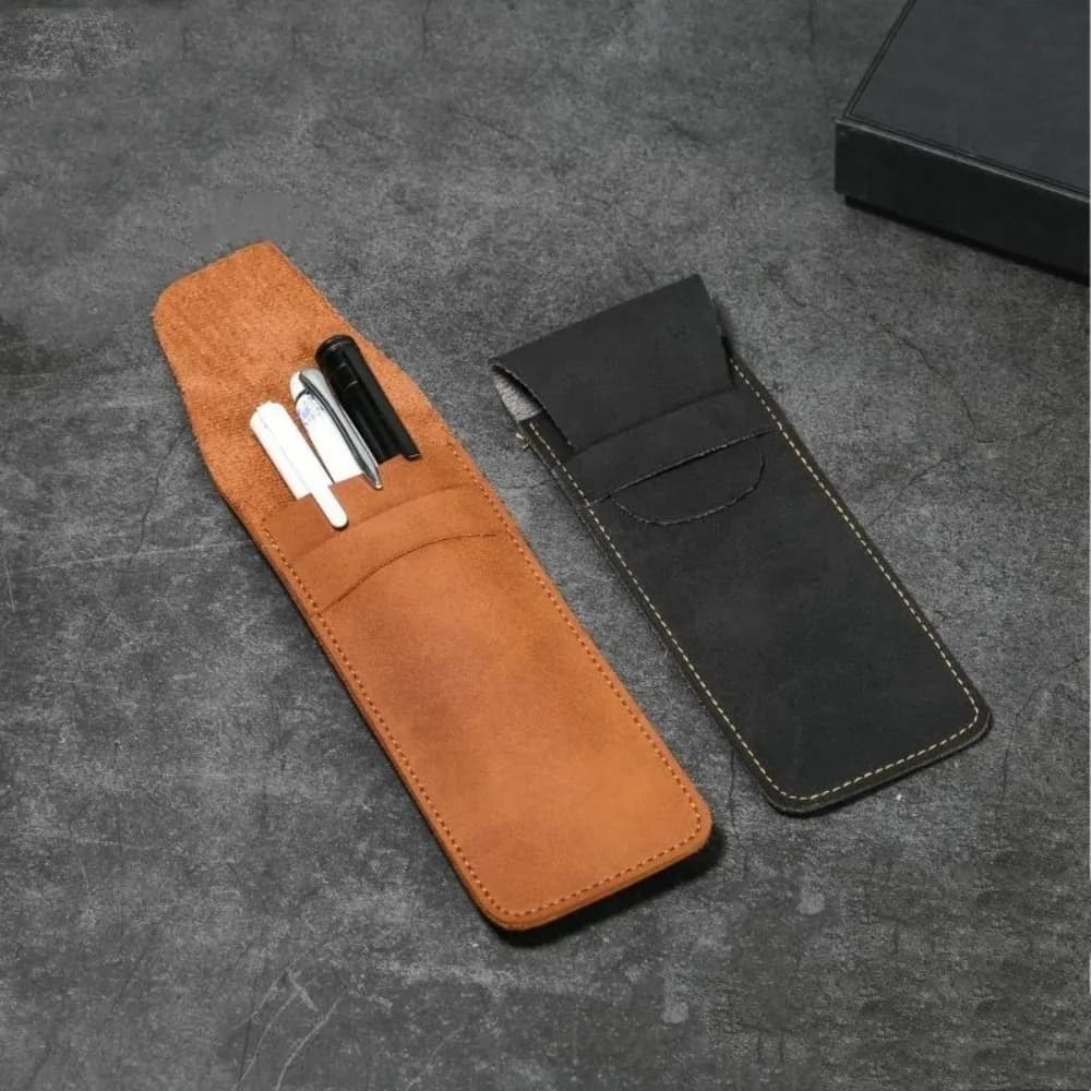 Vintage PU Leather Opaca Case with Patta Closure, High Quality Protective Case for Stilographic Pens, Large Capacity, Double Pens Set