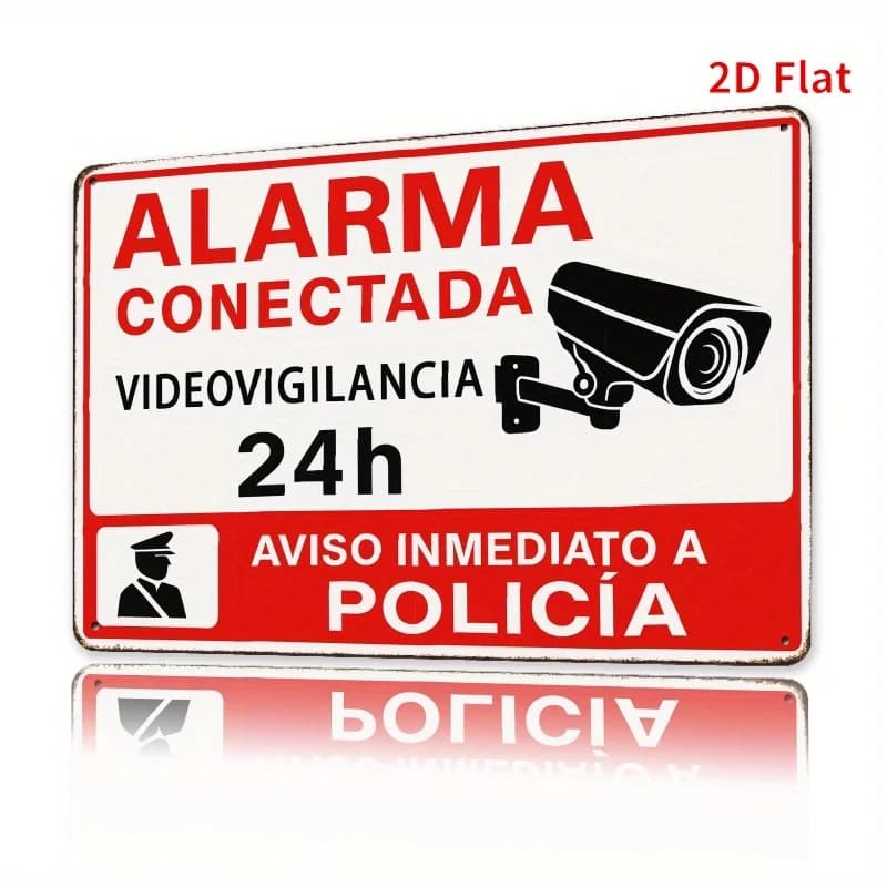 A rectangular iron decorative sign in Spanish with safety warning theme, "Video 24-hour surveillance", suitable dimensions.