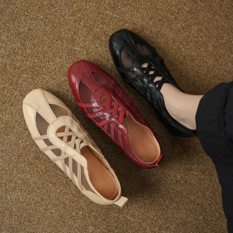2026 New Arrival Women Shoes Mesh Genuine Leather Loafers Hidden Heel Soft Sole Lace Up Daily Casual Shoes G212