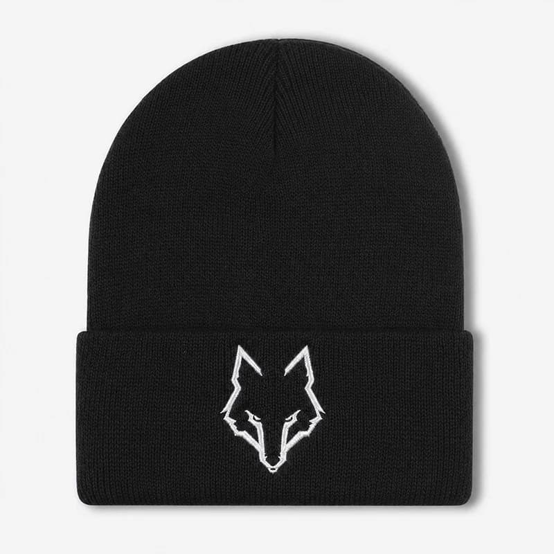 Minimalist Wolf-Head Embroidered Beanie—Soft and Warm Knit Hat for Hiking, Casual Wear, Street Style, and Outdoor Enthusiasts