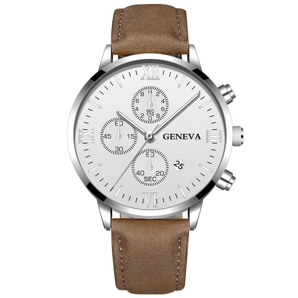 Geneva Fashion Men Data Alloy Case Analog Quartz Watch Synthetic Leather Men's Top Brand Luxury Relogio Masculino