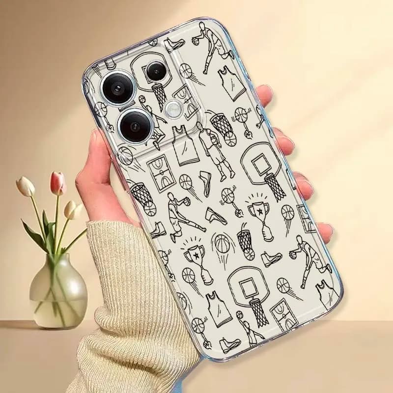 Custodia per telefono con illustrazione di elementi di basket per Xiaomi Mi Poco F2 F3 F4 F5 F6 X5 X6 X7 Pro, protezione in TPU trasparente