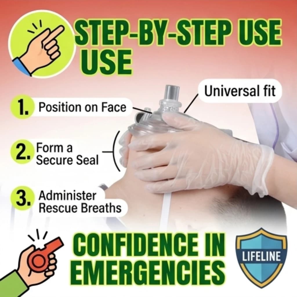 Maschera CPR di Emergenza con Valvola Unidirezionale e Custodia Rigida Portatile per Primo Soccorso e Addestramento alla Sopravvivenza