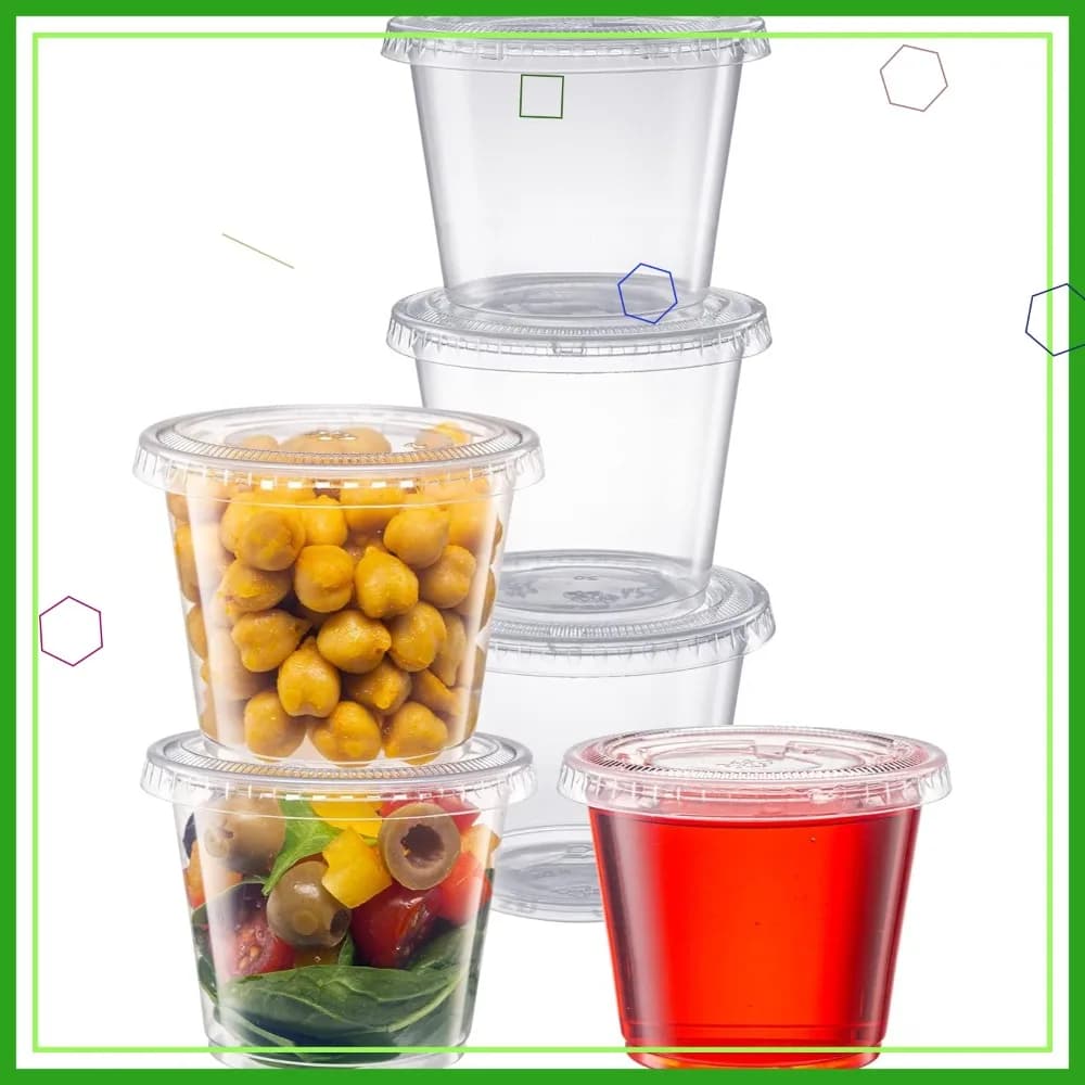 100 Bicchierini in Plastica Trasparente per Jello Shot con Coperchi, 5.5 oz, Contenitori Impilabili Anti-Perdita per Snack e Preparazione Pasti