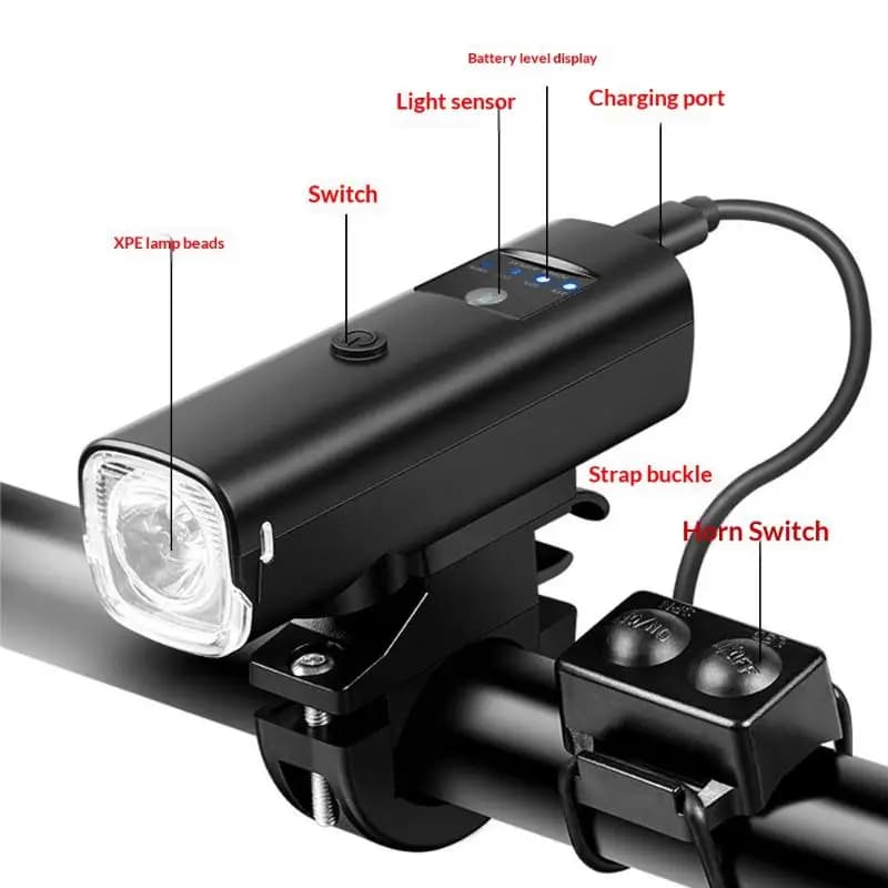 Smart Bicycle Light Rainproof USB LED 1500/2000mAh Front Light Headlight Cycling Flashlight Bike Light Accessories