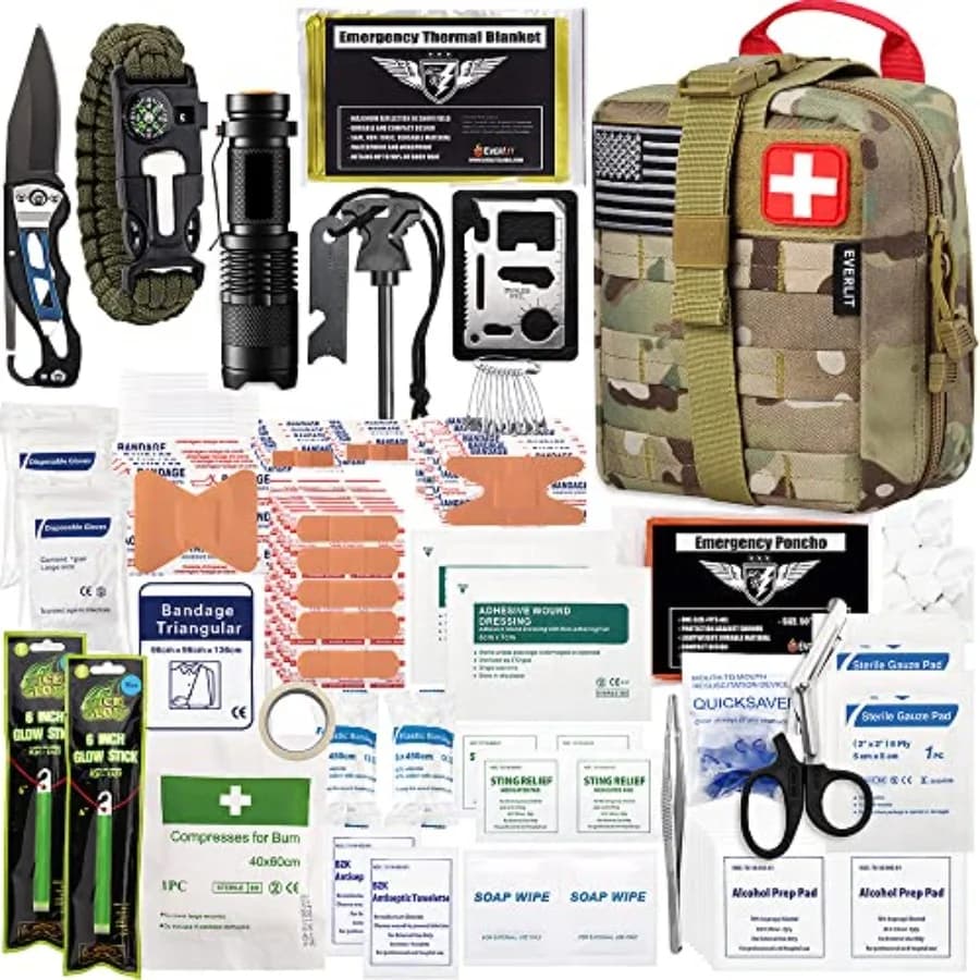 Kit di Pronto Soccorso da 250 Pezzi, Borsa IFAK EMT Molle, Kit di Sopravvivenza, Attrezzatura per Esterni, Kit di Emergenza, Borsa per Traumi per Campeggio, Barca, Caccia