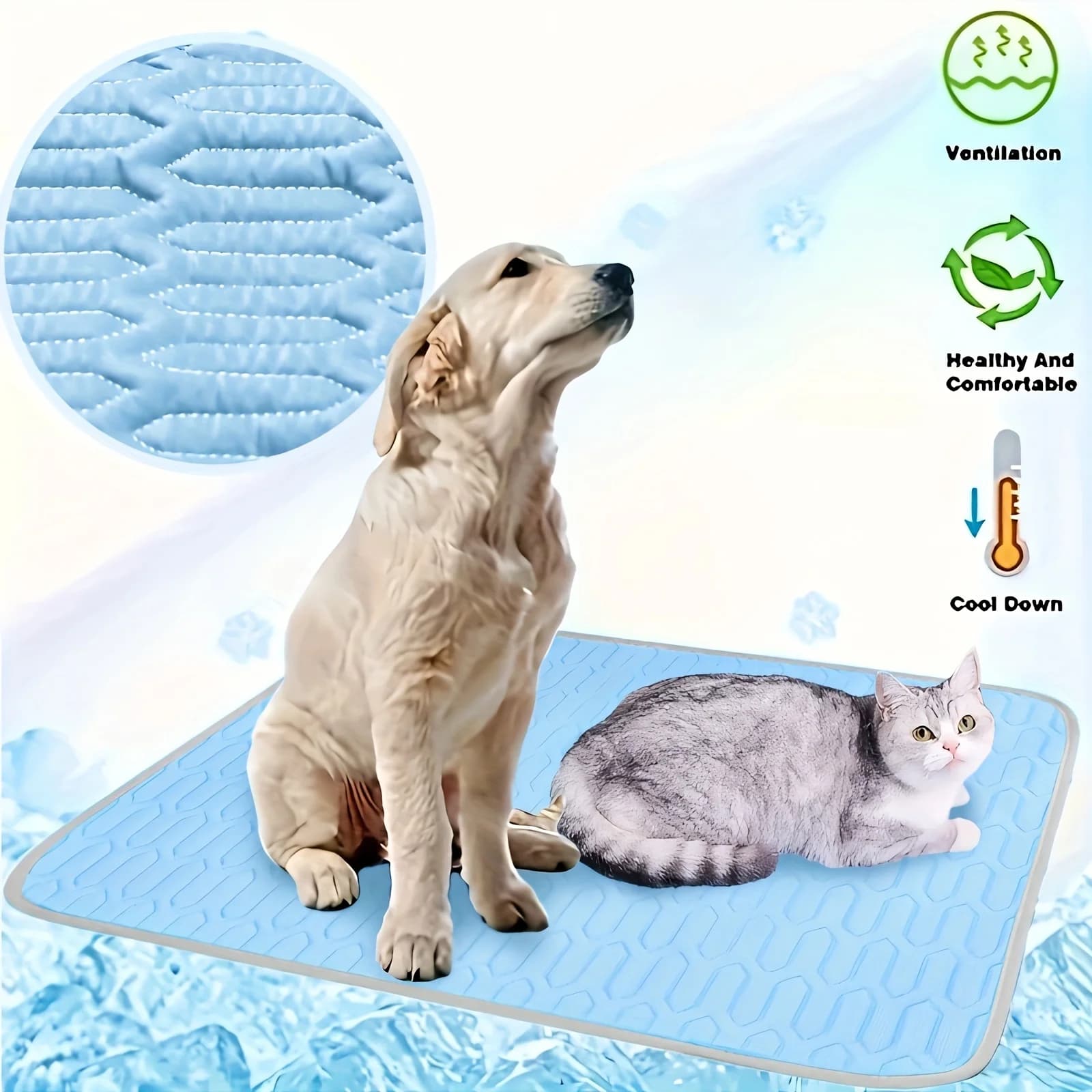 Tappetino rinfrescante estivo per animali domestici e materassino per letto per gatti e cani, superficie assorbente del sudore, mantiene i tuoi animali domestici rinfrescare tutto il letto lungo per cani estivo