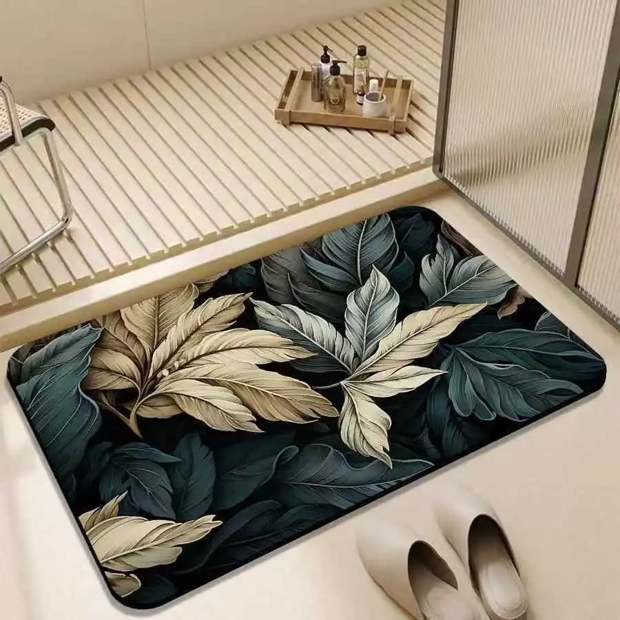 Tappetino da bagno in diatomite con motivo vegetale tropicale, tappetino antiscivolo super assorbente ad asciugatura rapida per il bagno