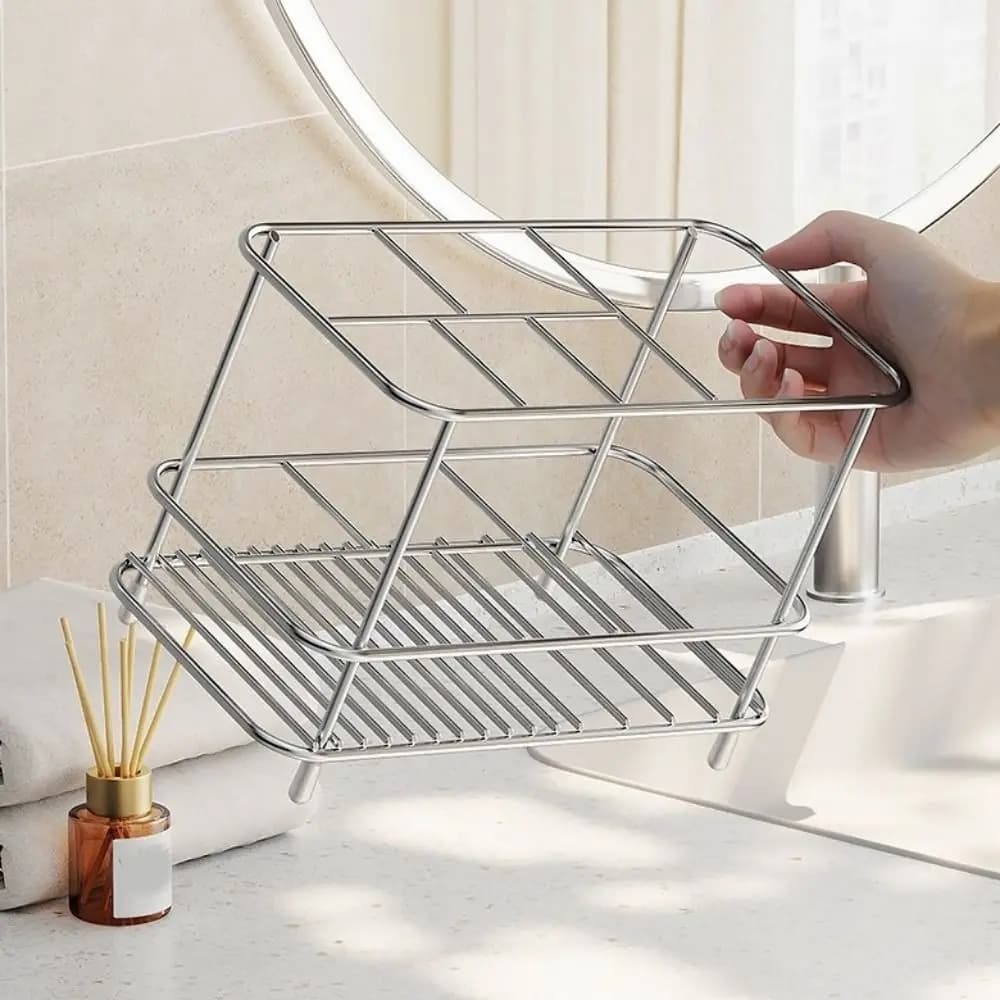 Anti-slip Non-slip Stainless Steel Brush holder, Multi-slot Support for Brushes and Toothpaste, Stand for Electric Toothbrush